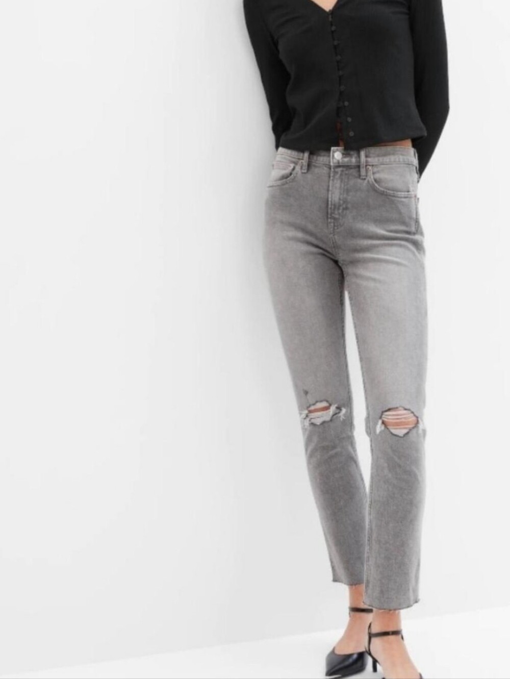 Gap Vintage Slim Mid Rise Grey Distressed Ripped Raw Hem Jeans 31 12R